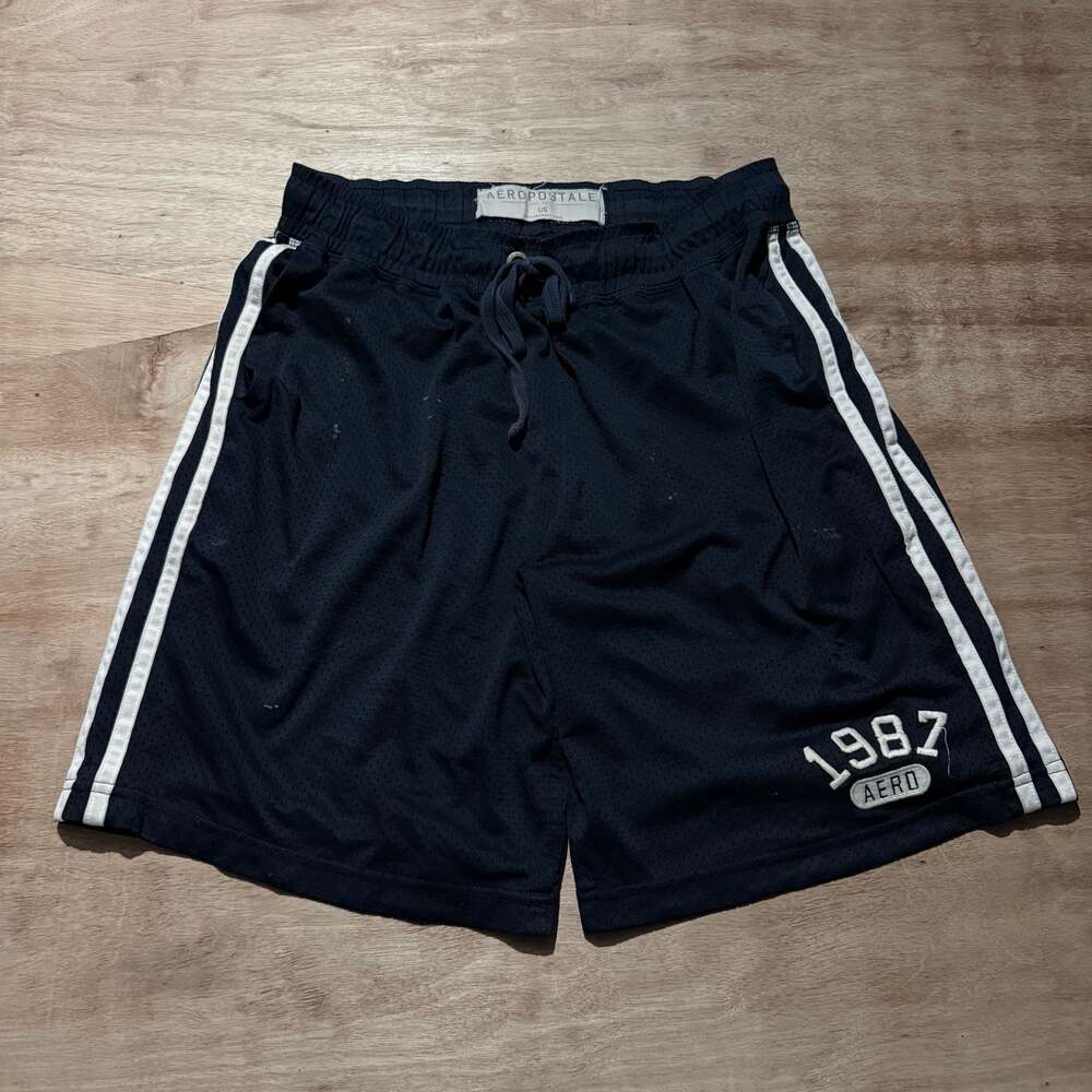 Aeropostale 1987 Athletic Mesh Gym Shorts Black Size Large